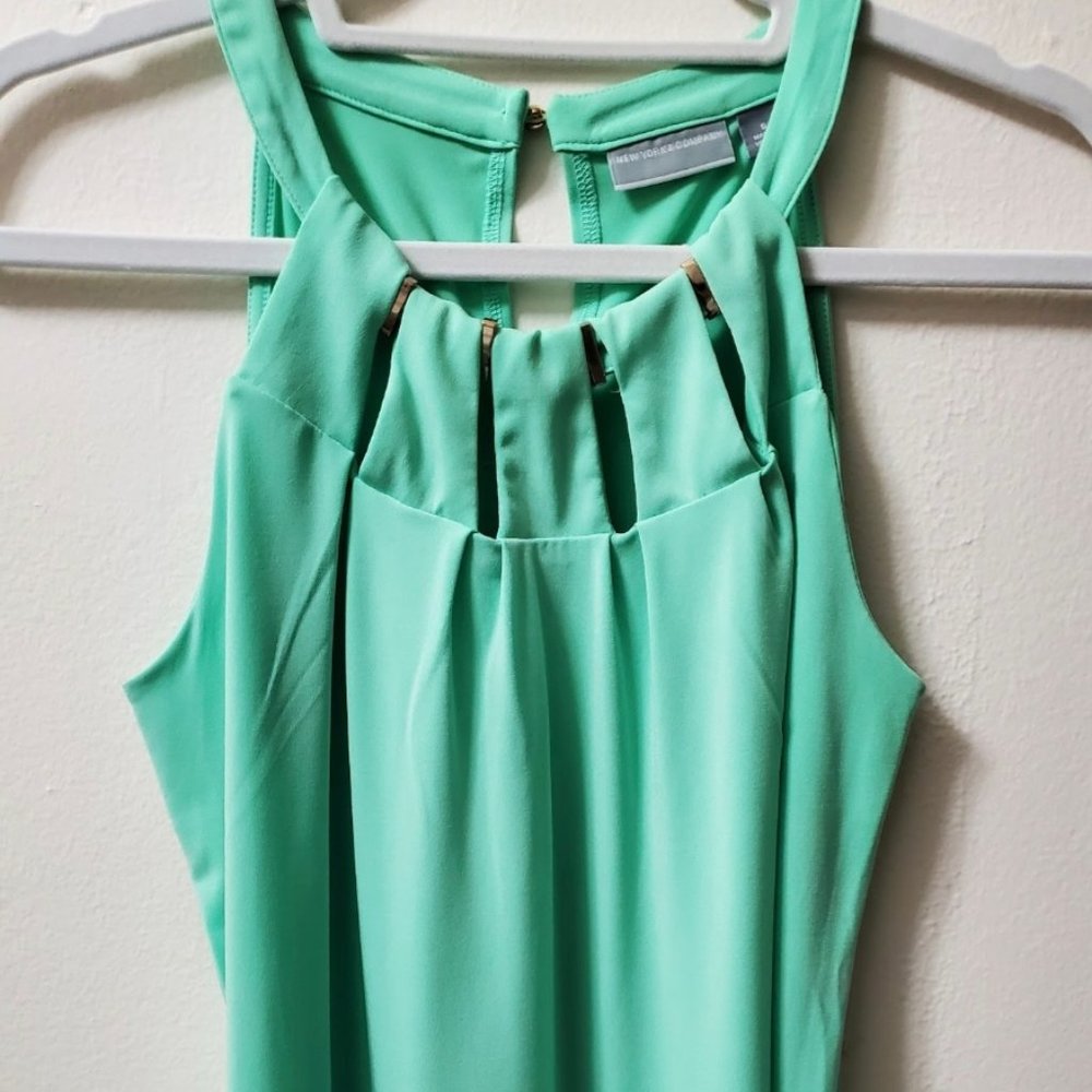 New York & Company women's mint green top with curtain design on the upper front